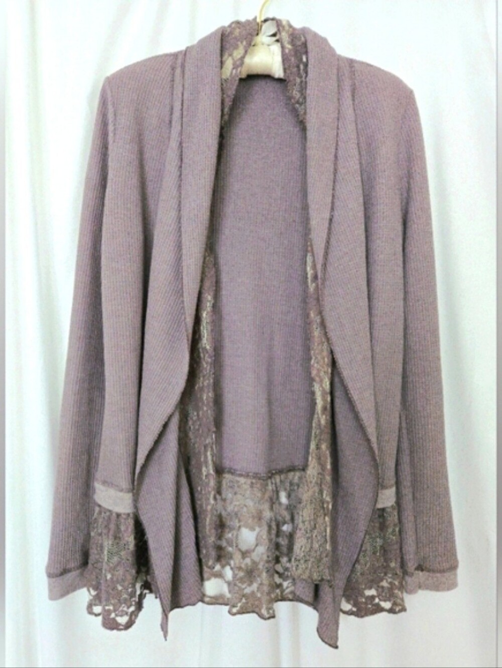 ( dylan ) Waffle Knit Open Cardigan with Lace Details